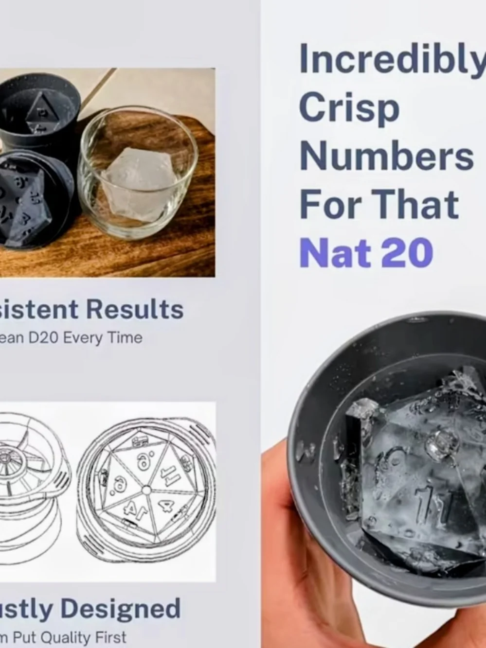 D&D 20-Sided Die Ice Mold - Dungeons & Dragons D20 Shaped Jumbo Ice Mold